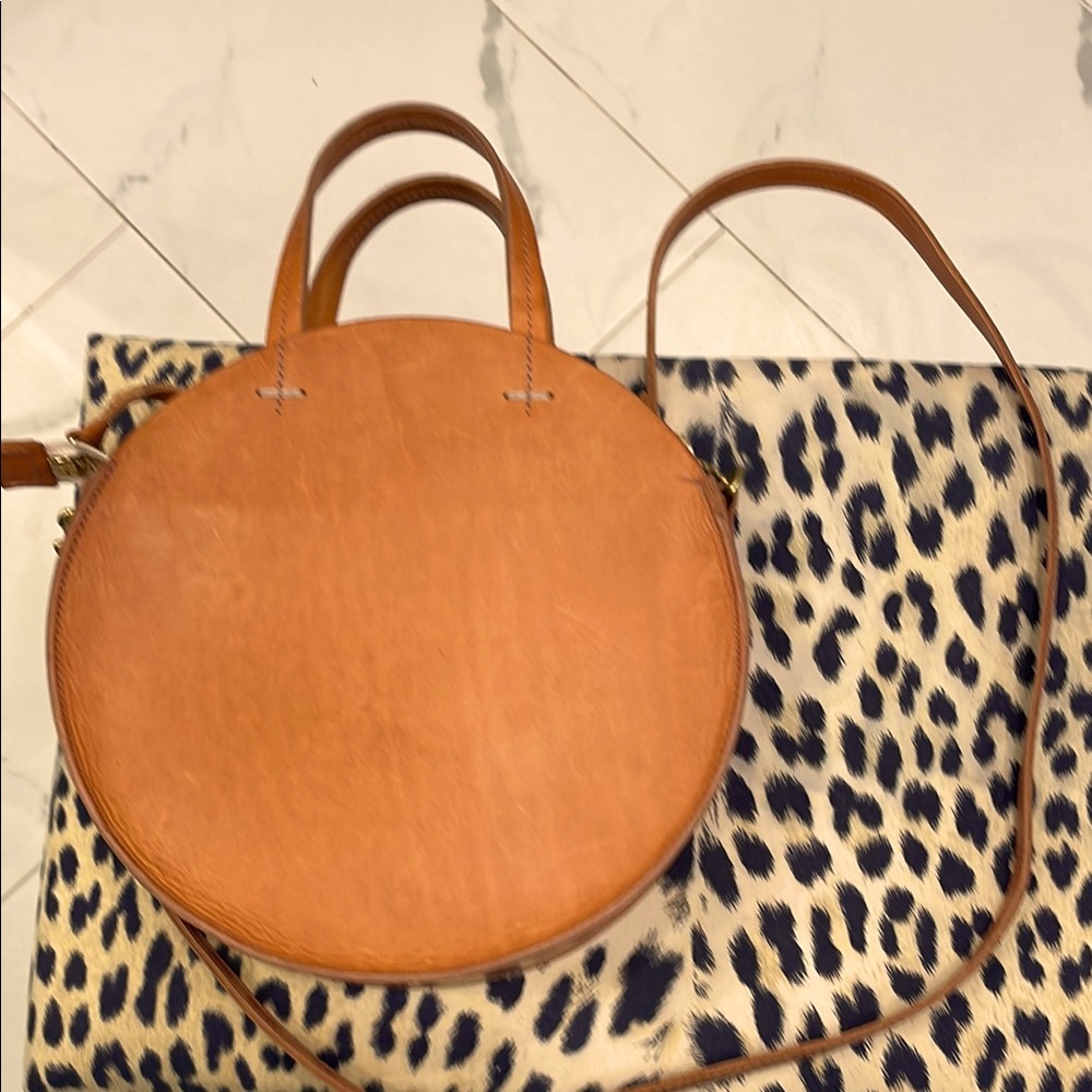 Clare V natural leather round bag with crossbody strap